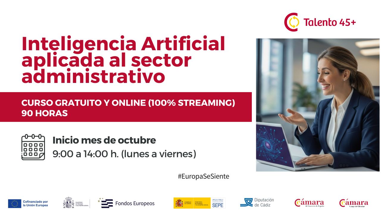 Curso de inteligencia artificial Cámara de Comercio del Campo de Gibraltar gratuito y para mayores de 45 años